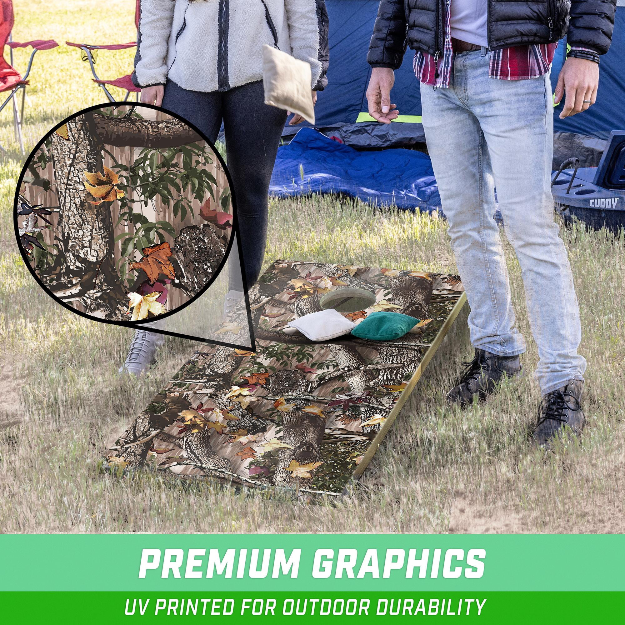 GoSports Tough Toss All Weather Cornhole Outdoor Game - 2 Regulation Size Boards, 8 Bean Bags, and Carry Case - Woodland Camo
