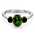 thumbnail image 3 of Gem Stone King 10K Two Tone Gold Green Chrome Diopside and Black Diamond Engagement Ring for Women | 1.74 Cttw | Oval 8X6MM | Gemstone Birthstone | Size 5, 3 of 6