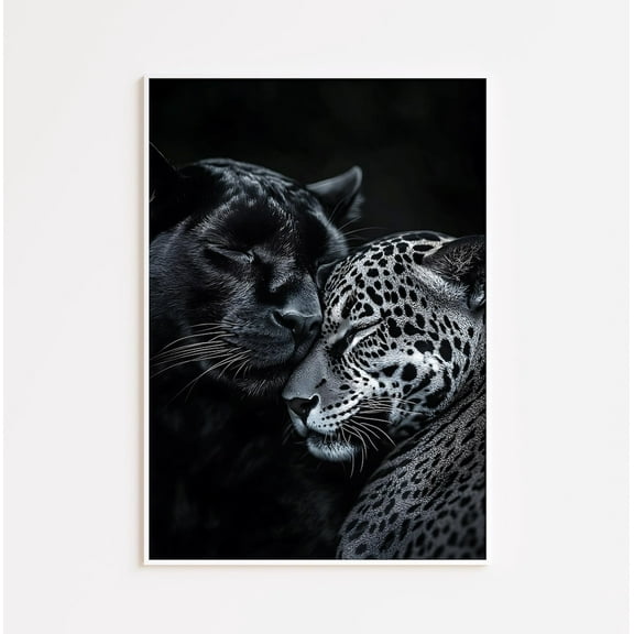 Black Panther and Leopard Poster: Wildlife Safari Jungle Art, Size 8x12 UNFFRAMED F03.1.7l1750