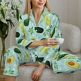 thumbnail image 6 of KLL Avocado Flowers And Leaves Print Women's Long Sleeve Pajamas with Pants Sleepwear Loungewear 2 Set-, 6 of 8