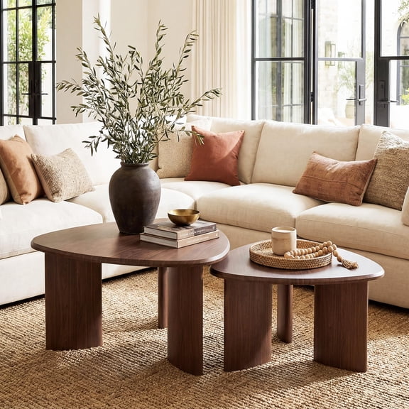 Nesting Coffee Table Set Of 2, Modern Walnut Finish, Standard Color, Indoor Use