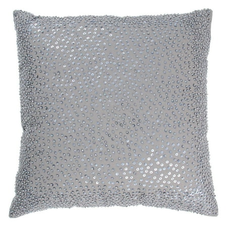 18 Inch X 18 Inch Grey Decorative Pillow With Beaded Details