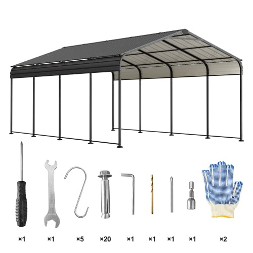 Thanaddo 12x20 ft Heavy Duty Galvanized Metal Carport for Vehicles, Waterproof UV Resistant, Black