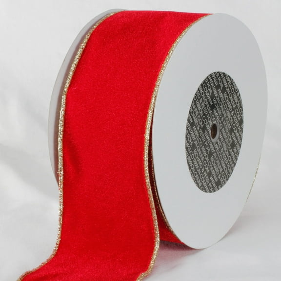 The Ribbon People Red and Gold Colored Woven Edge Soft Velvet Ribbon 3" x 20 Yards