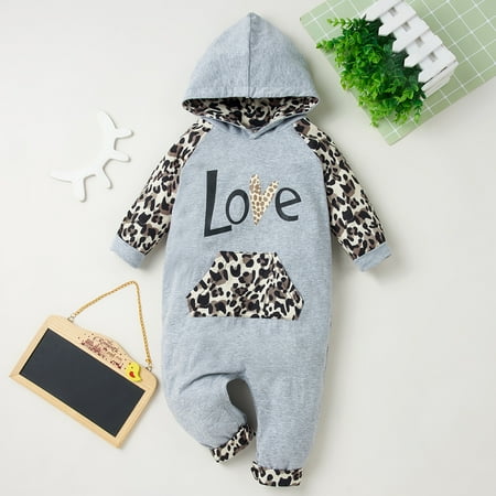 

Newborn Hooded Leopard Print Long Sleeved Pants Printed Jumpsuit.