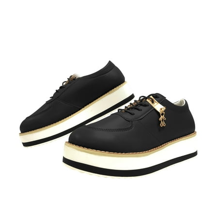 

AnuirheiH Large Size Lace-up Women Shoes Solid Color All-match Inner Heightening Casual Thick Sole Shoes 4$ off 2nd item