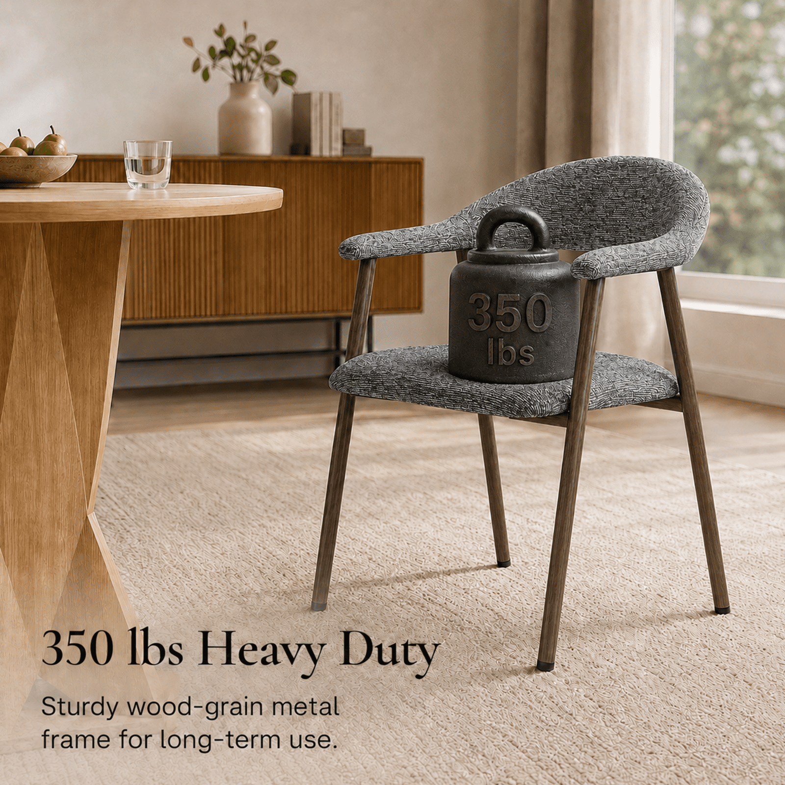 Alvantor Chairs Set of 2, A Modern Kitchen Side Chair Set with Curved Backrests and Linen Upholstery, Accompanied by Metal Decorative Chairs for Dining Room Kitchen Living Room Cafe