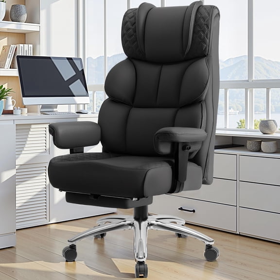 COOLHUT Big and Tall Office Chair 400LBS, Adjustable Headrest Ergonomic Computer Desk Chair, Executive Leather Chair with Adjustable Armrest, High Back Office Chair Havy Duty Design, Black