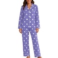thumbnail image 2 of Blmnix Womens Sleepwear Button Up Pajamas Sleepwear Sets Bamboo Pajamas Pjs Sets Collared Straight-Leg Purple Long Sleeve Full Soft Pajama Set for Women,L, 2 of 7