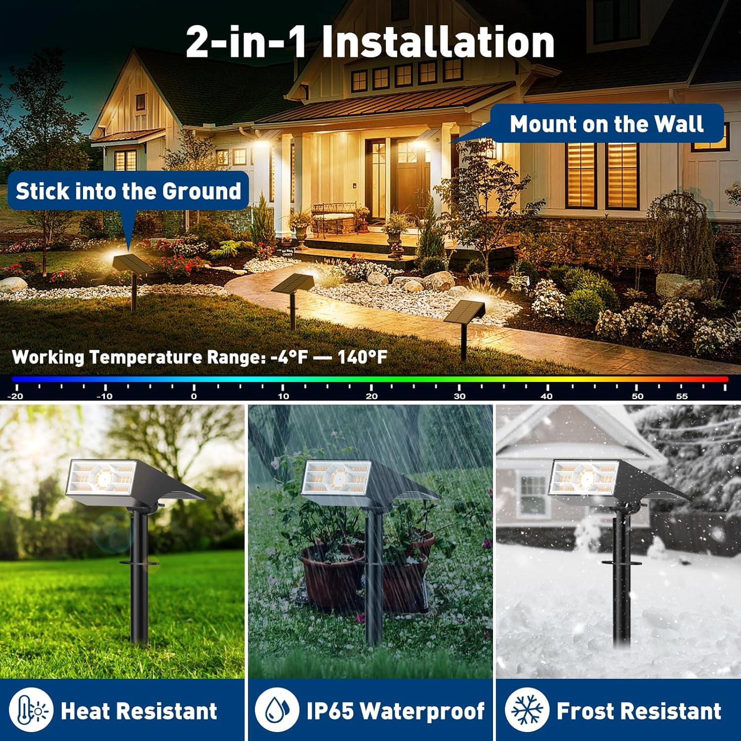 Solar Lights Outdoor, 6 pack, 4 Lighting Modes, IP65 Waterproof, Auto On/Off Solar Spotlights for Yard, Garden, Pathway - Warm White