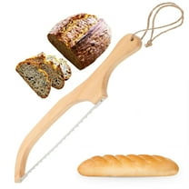 Bxaolu Bread Slicer for Homemade Bread, 15" Wooden Sourdough Bread knife with Bow Design, Premium Stainless Steel Serrated Saw Bread cutter for Bagels, Baguettes and More