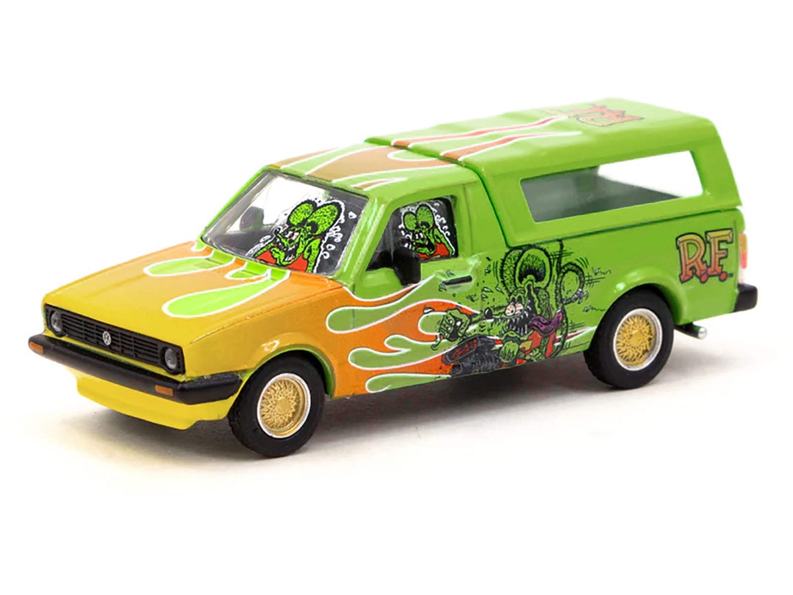 Volkswagen Caddy Truck w/Camper Shell Green with Flames and