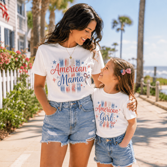 American Mama American Girl Matching Shirts, Mom and Daughter 4th of July Shirts, Patriotic Family Matching Tees, Independence Day Outfit