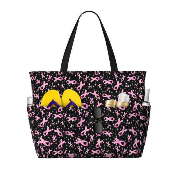 Large Beach Bags Water-resistant Sandproof - Breast Cancer Awareness-E Cute Beach Tote Bags for Women with Zipper
