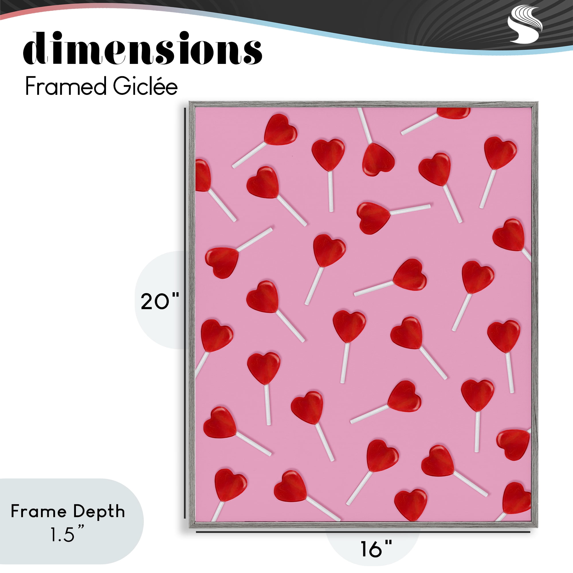 Stupell Industries Heart Lollipop Pattern Gray Framed Giclee Art, design by LISH Creative