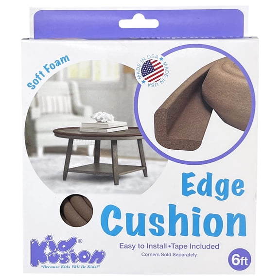KidKusion Foam Rubber Edge Guard for Table, Desk, Cabinet, 6 ft, 1 CT, Brown, Toddler