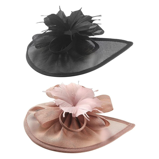 Sombrero fascinador de malla (2 unidades) para mujer, con flores, ideal para cóctel, fiesta de té, boda o el Derby de Kentucky. negro rosa