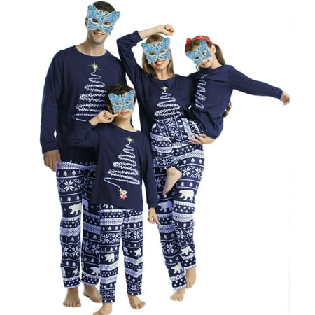 

GRNSHTS Christmas Family Matching Pyjamas Xmas Snowflake Sleepwear Family Matching Christmas Eve PJs (Blue-Women/XL)