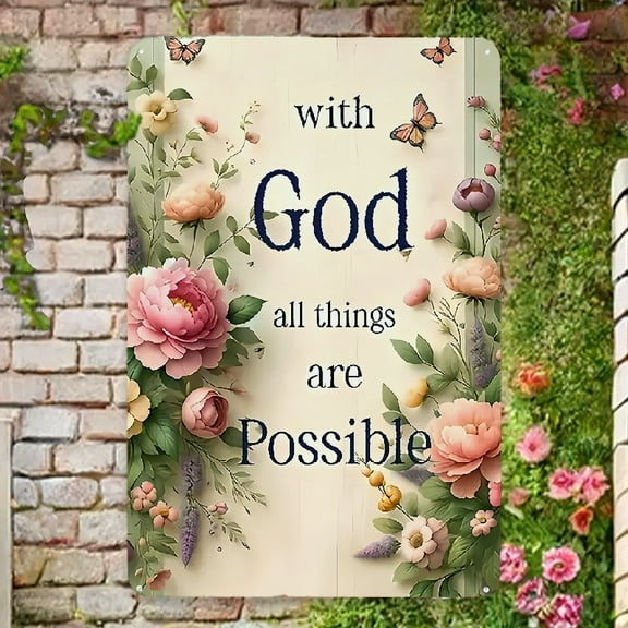 1pc with God All Things Are Possible Metal Sign, Christian Religious Sign, Suitable for Home, Outdoor, Courtyard, Garden, Lawn Decoration, Metal Sign 12X8Inch Metal Tin Signs