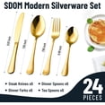 thumbnail image 5 of WANOSS Silverware Set, Mirror Finish 24-Piece Stainless Steel Rounded Flatware Set for 6, Food-Grade Tableware Cutlery Set, Utensil Sets for Home Restaurant, Dishwasher Safe（Gold）, 5 of 11