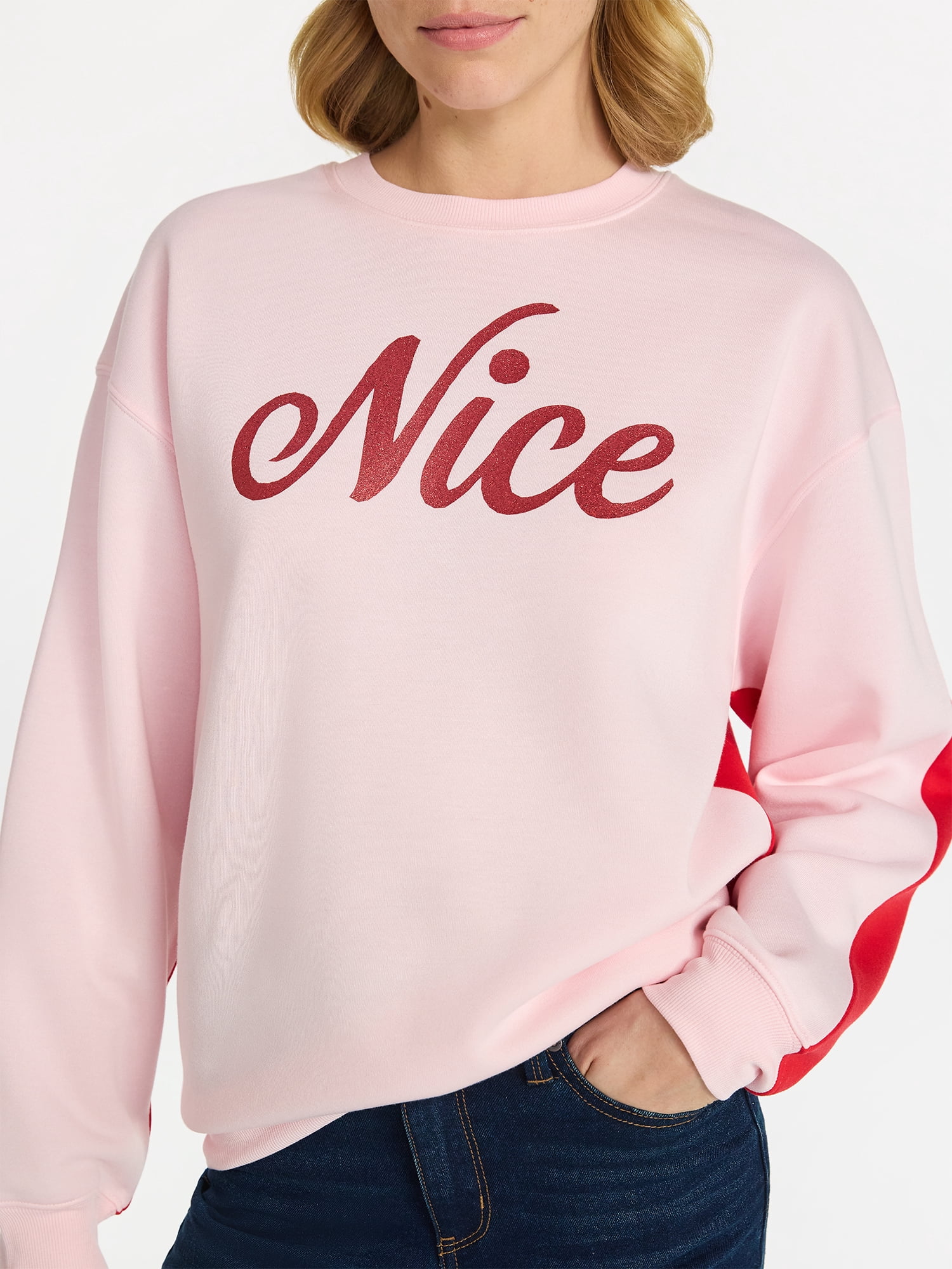 Christmas Women's Naughty and Nice Graphic Fleece Sweatshirt, Sizes XXS-XXL