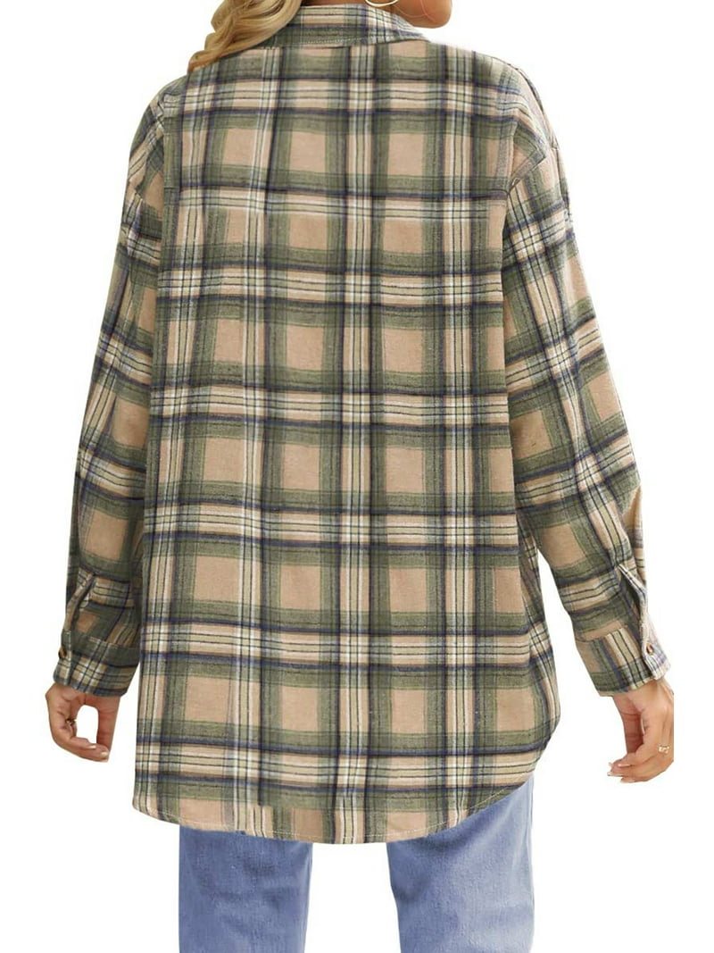 Fantaslook Plaid Flannel Shirts for Women Oversized Long