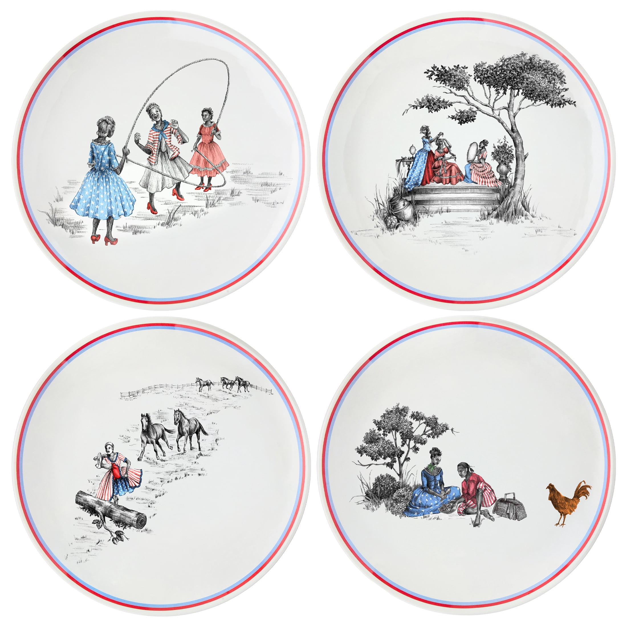 Sheila Bridges Harlem Toile Multicolor 9" Melamine Salad Plates, 4 Count