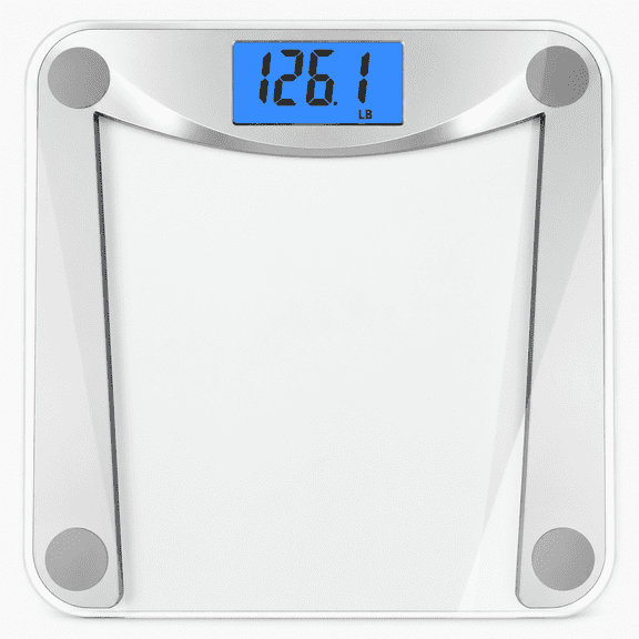 Bathroom Scale for Body Weight Accuracy 0.1lb, 400lb, Clear Glass, Digital Weighing Scales with Large Blue Backlit LCD & Step-On for Home Use, 2xAAA Battery