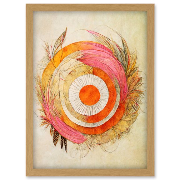 Abstract Dreamcatcher With Feathers In Soft Pastel Palette Artwork Framed Wall Art Print A4