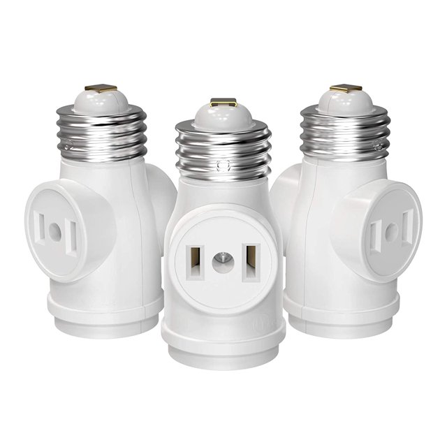 UL-Listed 2 Outlet Light Socket Adapter E26 Socket to Outlet Splitter Converter Medium Screw Socket into 2 Polarized Outlet E26 Socket Adapter (Black, 3pcs)