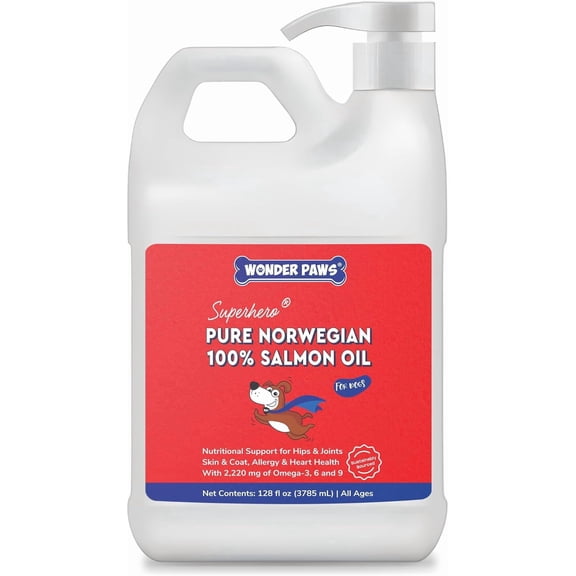 Premium Salmon Oil for Dogs– Pure Norwegian Salmon Oil High in Omega 3 EPA & DHA -Powerful Fish Oil for Dogs Skin & Coat, Hip & Joints, Allergies & Itchy Skin – Omega 3 Fish Oil for Dogs-128oz Liquid