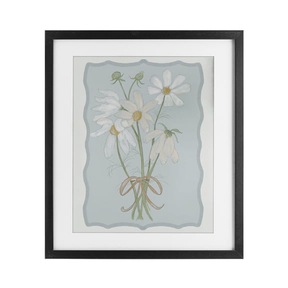 Spring Clippings Daisies Black Framed Print Under Glass, design by Leslie Hermosa