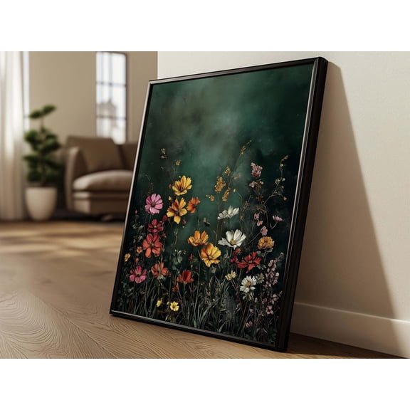 Dark Wildflower Moody Botanical Floral Wall Art, Unframed Paper Print Size 8x12