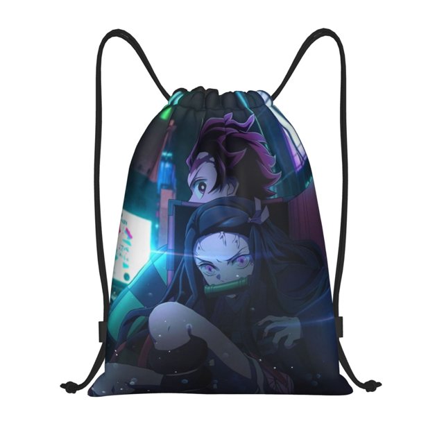 Demon Slayer Classic Drawstring Bag, Collapsible, Sports, Fitness, Drawstring Bag, Unisex, Beach Sports Travel Bag Medium