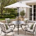 thumbnail image 2 of Round Outdoor Tablecloth with Umbrella Hole and Zipper, Brown Grey Tablecloth with Elastic Waterproof, Gray Farmhouse Modern Rustic Patio Table Covers for 55" - 60" Picnic Pool Tables, 2 of 9