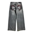 thumbnail image 3 of Pantalones vaqueros unisex de cintura alta lavados con estampado de bolsillos estilo retro, rectos, holgados, negros, estéticos de calle, Y2K, estilo Harajuku y hip hop, 3 of 5