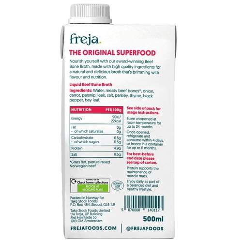 Freja Beef Classic Bone Broth 500ml, British Import (Pack of 2)