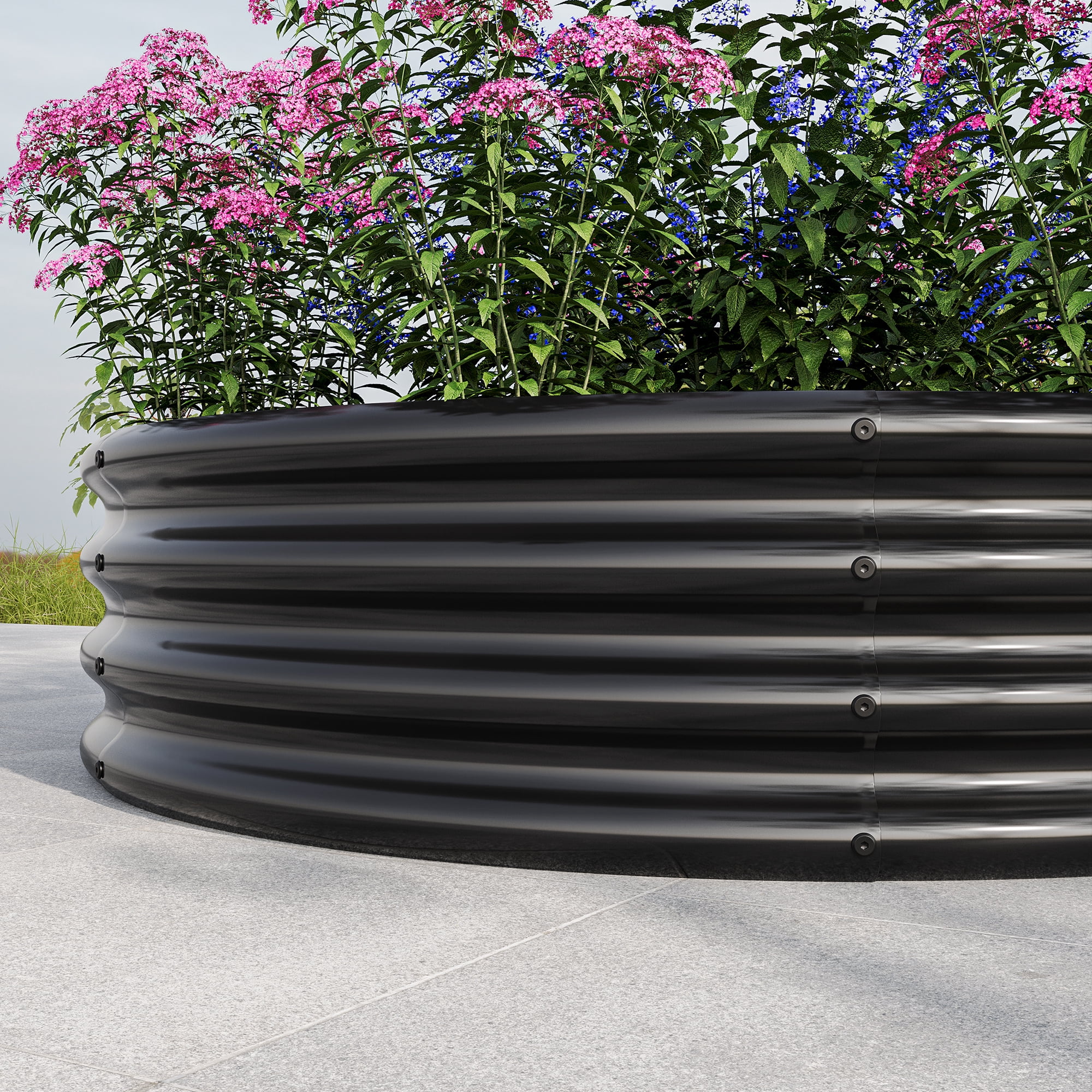 Miniyam 3.94×3.94×0.95ft Metal Raised Garden Bed, Round Raised Planter for Flowers Plants, Vegetables Herb, Black