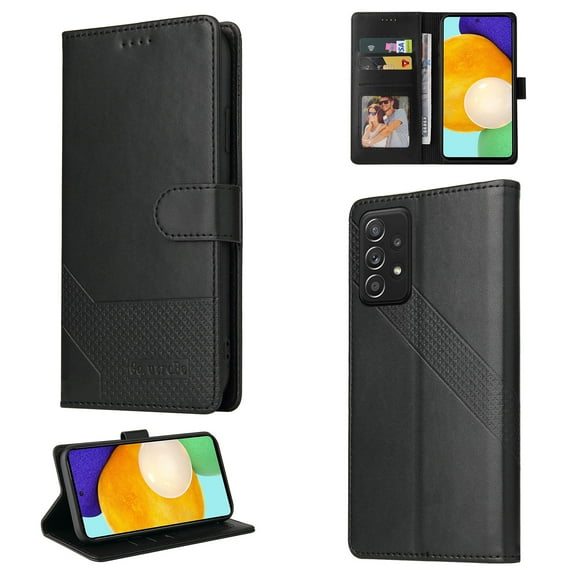 Allytech Samsung Galaxy A52 Wallet Case, Magnetic Folio Protective Wallet Pocket Credit Slots Retro Flip PU Leather Card Holder Kickstand Cover For Samsung Galaxy A52 5G/4G,
Black