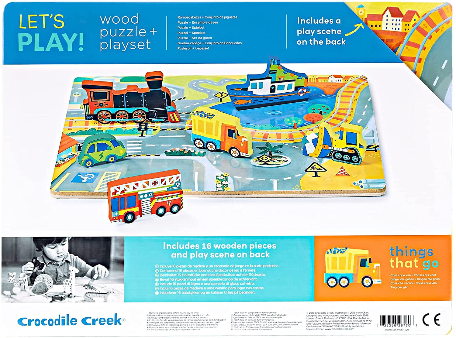 Crocodile Creek for Ages 2+ Dinosaurs 16 Piece Wood Puzzle and Playset Chunky Wooden Pieces Stand-Up with Play Scene on The Back Crocodile Creek for Ages 2+ Dinosaurs 16 Piece Wood Puzzle and Playset Chunky Wooden Pieces Stand-Up with Play Scene on The Back