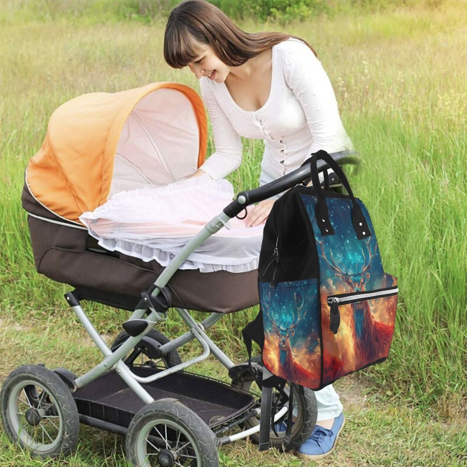 Fuzoiu Celestial Stag Cosmic Glow Print Diaper Bag Backpack,Baby Essentials Travel Tote,Multi function Waterproof Diaper Bag, Travel Essentials Baby Bag - Unisex