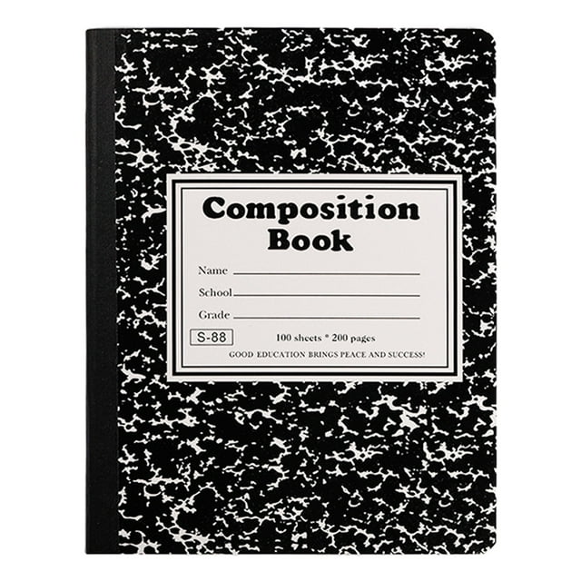 ZTTD Composition Notebook 1 Pack, Wide Ruled Paper, 10.24 x 7.48 Inches, 100 Sheets(200 Pages), Black Marble Covers (Black)