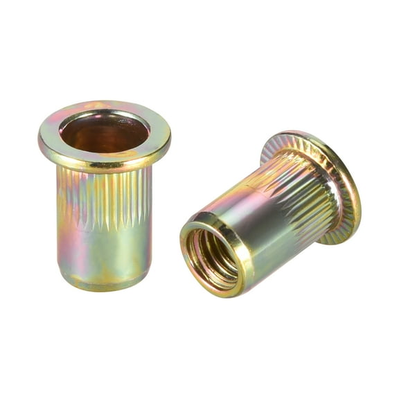 Unique Bargains M8 Carbon Steel Rivet Nuts Flat Head Insert Yellow Zinc 10Pcs