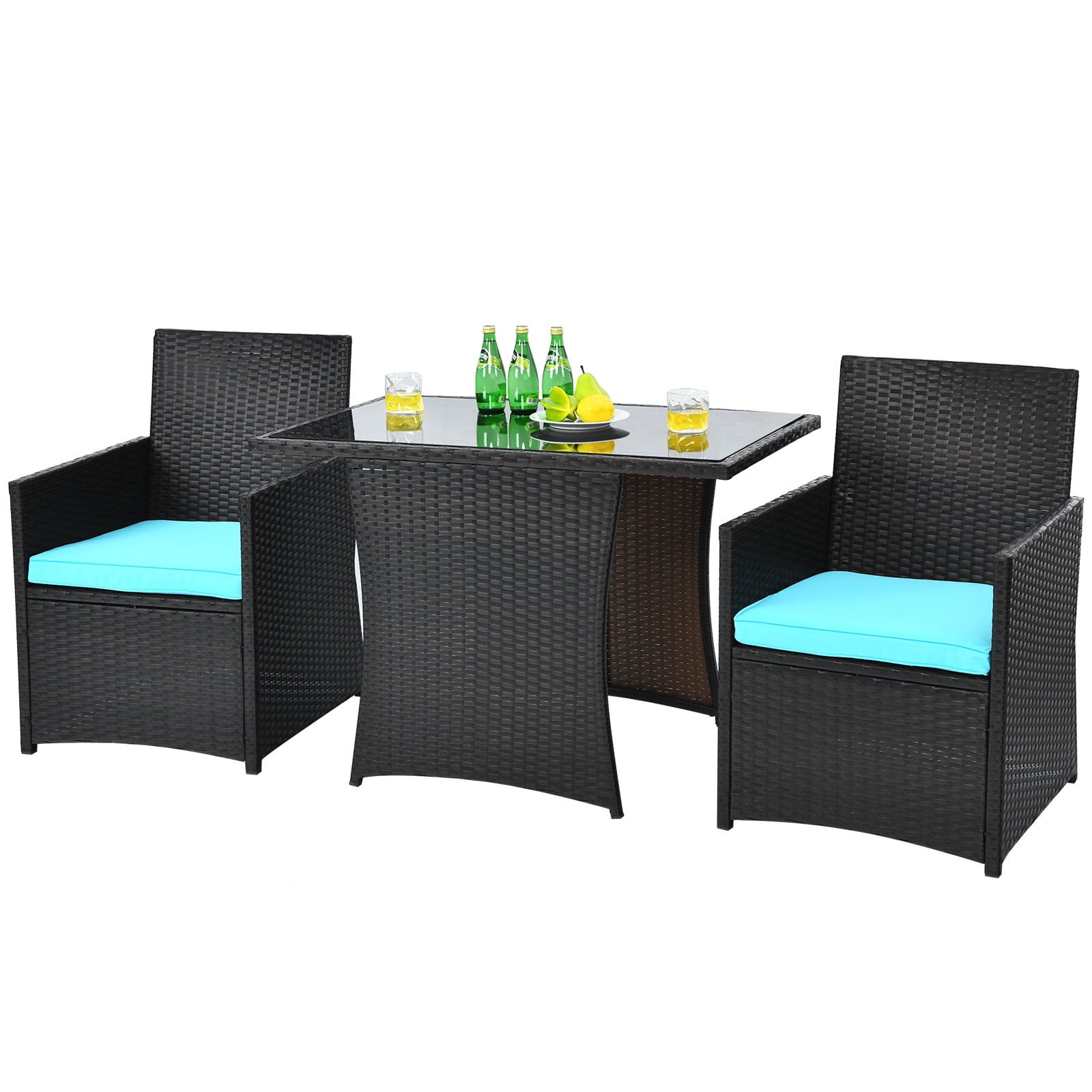 Patiojoy 3PCS Patio Rattan Dining Set SpaceSaving Furniture Set with