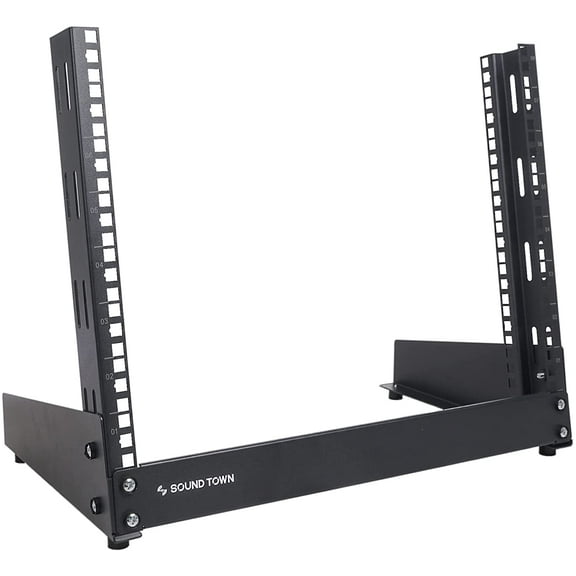 Sound Town 8U 2-Post Desktop Open-Frame Rack, for Audio/Video, Network Switches, Routers, Patch Panels (ST2PF-8LW)