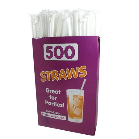 - 500 Drinking Straws Paper Wrapped Slim Plastic 8