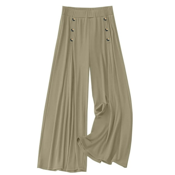 Htigea Clearance Womens High Waisted Wide Leg Cargo Pants Baggy Casual Trendy Work Pants with Button Today Deals Beige,S