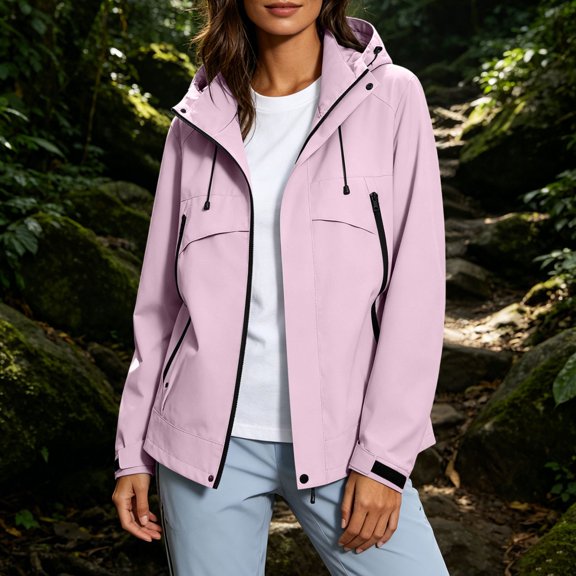 Warop Womans Windbreaker Jacket, Stand Collar Long Sleeve Waterproof Coat, Hiking Travel Outdoor Workwear for Fall