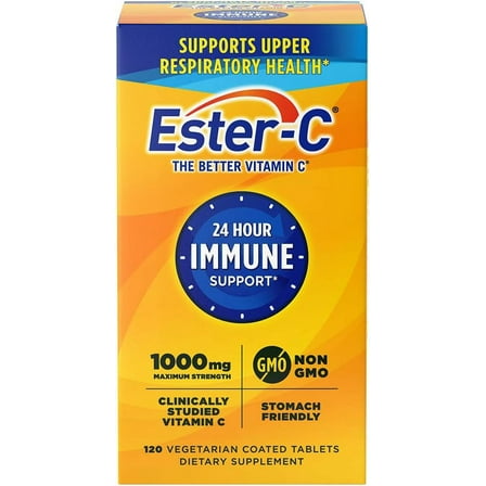 Ester-C Vitamin C 1000 mg Coated Tablets, 120 Count, Immune System Booster, Stomach-Friendly Supplement, Gluten-Free