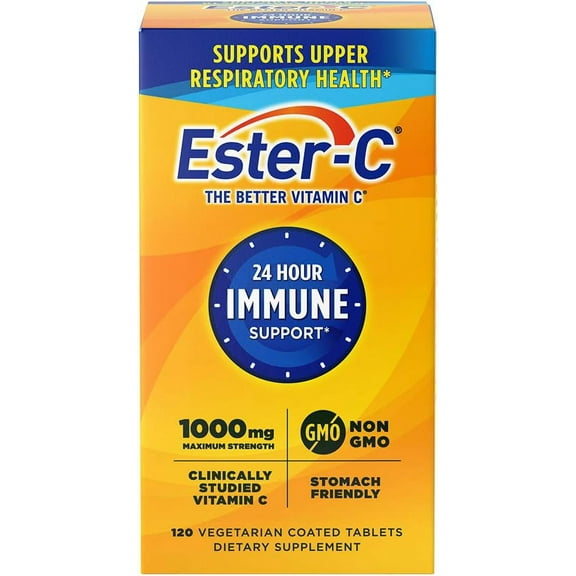 Ester-C Vitamin C 1000 mg Coated Tablets, 120 Count, Immune System Booster, Stomach-Friendly Supplement, Gluten-Free